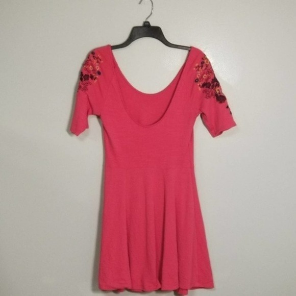 Free People Garden Sleeve Embroidered Scoop Neck Low Back A-Line Mini Dress - Picture 4 of 8